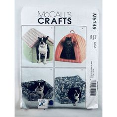 two cats sitting in their beds on the cover of a sewing pattern for an origami cat bed