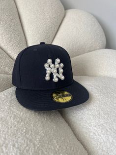 Each rhinestone is hand placed by me. Street Style Outfits Casual, Hat Aesthetic, Girly Accessories, Upcycled Fashion, Fitted Caps, Cool Hats