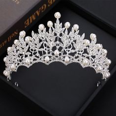 Pearl Tiara Wedding, Hair Accessories Crown, Flower Headband Wedding, Pearl Crown, Bridal Tiaras, Wedding Hair Headband, Silver Tiara, Pearl Tiara, Headpiece Hairstyles