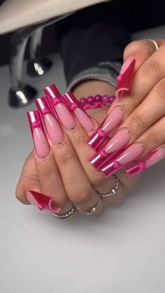 Pink Lipstick Nails, Barbie Nails Acrylic Design, Barbie Inspired Nails Acrylic, Acrylic Nails Barbie, Barbie Inspo Nails, Barbie Acrylics, Barbie Nails Aesthetic, Barbie Nails 2023, Barbie Movie Nails