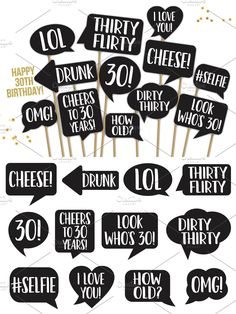 black and white photo booth props with speech bubbles for birthdays or any other celebration