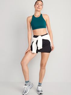 Power up in our PowerSoft skort -- light compression fabric meets a ridiculously smooth, peachy-soft feel Elasticized extra high-rise waistband, with light-reflecting Old Navy Active logo at center back.  Quick-drying, breathable woven skirt dries in Sporty High-waisted Activewear Shorts With Built-in Shorts, Versatile Activewear With Built-in Shorts For Training, Activewear With Built-in Shorts And 4-way Stretch, Athleisure Skort With Built-in Shorts For Yoga, Sporty Stretch Athletic Shorts With 5-inch Inseam, Workout Shorts With Elastic Waistband And 5-inch Inseam, High-waist Nylon Activewear With Built-in Shorts, Casual Yoga Activewear With Short Inseam, Green Gym Skort With Built-in Shorts