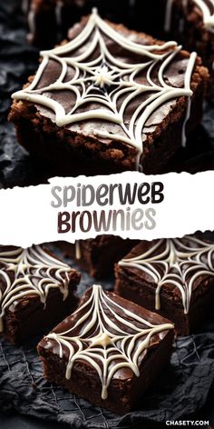 spiderweb brownies with white frosting on top