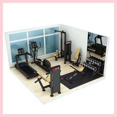 an exercise room with treadmills, cardio machines and other equipment in it