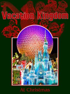 the front cover of a disney world vacation kingdom at christmas time