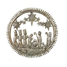 an image of a nativity scene in the shape of a circle with stars on it