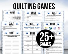 the 25 + printable quilting games are on display in front of an ocean background