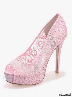 Olivia Mark - Elegant Ivory Lace Peep Toe Stiletto Heel Bridal Shoes with Platform - Ideal for Weddings Platform Bridal Shoes, Platform Wedding Shoes, Shoes For Brides, Wedding Shoes High Heels, Wedding Shoes Platform, Pink Wedding Shoes, Bridal Pumps, Lace Pumps, Wedding Shoes Lace