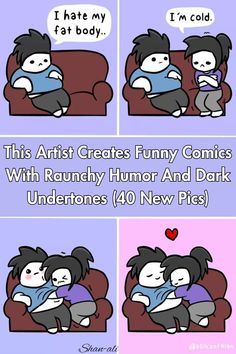 two comics with the same person hugging each other and texting that reads, this artist creates