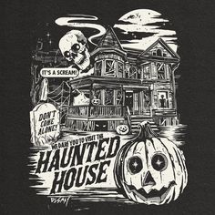 a black and white drawing of a house with a jack - o'- lantern on it