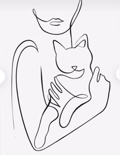 a line drawing of a woman holding a cat in her arms, with the word love written on it