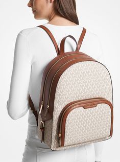 Jaycee Large Logo Backpack | Michael Kors Michael Kors Backpack For On-the-go, Casual Michael Kors Bag With Zipper Closure, Casual Michael Kors Backpack With Adjustable Strap, Brown Backpack With Logo For Everyday Use, Daily Coated Canvas Backpack With Logo, Daily Use Coated Canvas Backpack With Logo, Modern Everyday Backpack With Logo, Everyday Brown Backpack With Logo, Daily Use Backpack In Coated Canvas With Logo