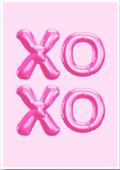 the letter xo is made out of shiny pink foil balloon type helium letters on a light pink background