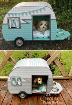 Dog house camper Camper Dog House, Dog Camper, Camper Dog, Pet Trailer, Plant City, Dog House Diy, Retro Dog, Personalized License Plates, Retro Campers