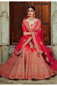 Traditional Pink Silk Lehenga Choli - 80558 Red Bridal Lehenga, Sari Lehenga, Bridal Dupatta, Lehenga Online, Lehenga Choli Online, Patiala Salwar, Ghagra Choli