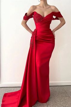 Daisda Beadings V-Neck Off-The-Shoulder Prom Dress Long With Ruffles Mermaid Red Bridesmaid Dresses Red Long, Red Mermaid Prom Dress, Red Mermaid, Prom Dress Long, V Neck Prom Dresses, Lace Prom Dress, Mermaid Evening Dresses