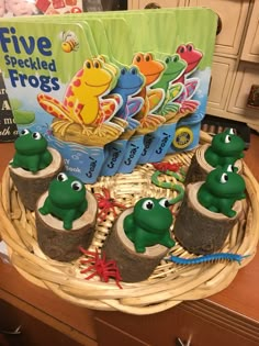 the froggies are on display in the basket