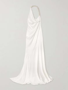 MATICEVSKI Desires draped silk-satin halterneck gown White Satin Dress, Designer Hair Accessories, Drape Gowns, Halter Gown, Embellished Gown, Satin Gown, Maxi Dress Evening, Long Gown, Beauty Sets