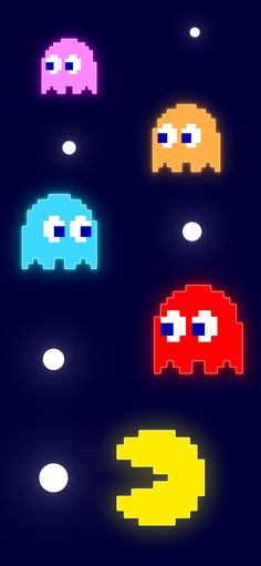 an image of pacman wallpapers in different colors and sizes on a dark background