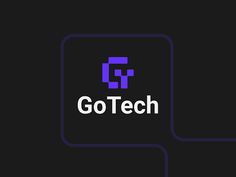 the logo for go tech is shown on a black background with purple squares around it