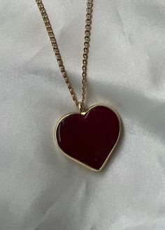 "Big Heart Necklace. Customized Length Chain to wear it short or long way.  Heart Pendant Details :  Red Wine Murano Glass set in 18k Gold Plated:  Size: 29 mm  Chain Details:  Special 18k Gold Plated Chain. Select the length Size in the options. Every chain comes with a 1.5\" extension chain to adjust." Trendy Red Heart Pendant Necklace, Trendy Red Heart Necklace For Valentine's Day, Trendy Red Heart Pendant Jewelry, Trendy Red Jewelry With Heart Charm, Trendy Red Necklace With Heart Charm, Trendy Red Heart-shaped Jewelry, Red Heart Clavicle Chain Necklace, Red Heart Necklace With Clavicle Chain, Red Clavicle Chain Necklace For Valentine's Day