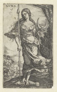 a drawing of a woman holding a staff