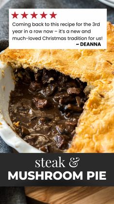 Tender chunks of steak, fresh mushrooms and thick gravy, all wrapped up in a an easy buttery crust, my mums Steak and Mushroom Pie is comfort food at it's absolute, ultimate, cosy best. This English beef pie recipe the perfect hearty winter dinner. This is a truly special and delicious family dinner that will have the whole family coming back for more. #sugarsaltmagic #steakpie #steakandmushroompie #steakpierecipe #beefpie