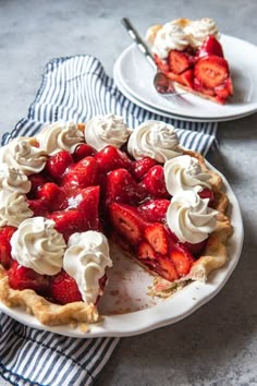 two plates with slices of strawberry pie on them