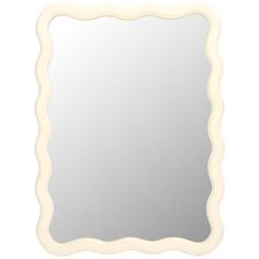 a white framed mirror with scalloped edges