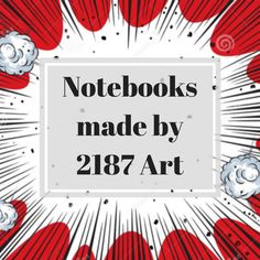 notebooks made by 2167 art with red hearts and white clouds in the background