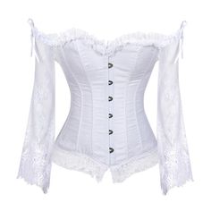 White Corset With Sleeves, Gothic Corset Dresses, Blouse Corset, Corset Underbust, Bustier Lingerie, Corset Blouse, Top Bustier, Corset Tops, Steampunk Corset