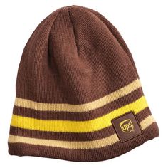 100% acrylic jacquard knit. Import. Woven Design. Brown United Parcel Service, Parcel Service, Woven Design, Jacquard Knit, Skull Cap Beanie, Skull Cap, Caps Hats, Ups, Accessories Hats