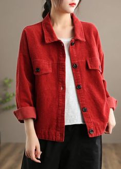 Red Long Sleeve Outerwear With Button Cuffs, Red Buttoned Outerwear For Fall, Casual Red Collared Outerwear, Red Fall Outerwear With Buttons, Red Outerwear With Buttons For Fall, Red Long Sleeve Blazer With Buttons, Casual Red Fall Blazer, Casual Red Blazer With Buttons, Casual Red Blazer For Fall