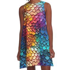 Loose-fit, mid-length sleeveless dress with silky handfeel. Printed on both sides. Machine washable. Size range XS-2XL. Rainbow Metallic Scales Dragon Scales, Dragon Scale, Dress For Sale, Scales, Mid Length, Dresses For Sale, A Line Dress, Sleeveless Dress, Multi Color