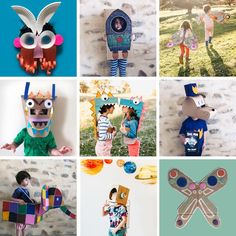 several different pictures of children's crafts made out of cardboard boxes and paper plates