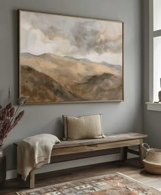 Vintage Mountain Landscape Oil Painting Vintage Country Canvas Wall Art Landscape Paintings Decor Natural Landscape Art, Rural Landscape Painting, Long Landscape Paintings Horizontal, Over Couch Wall Decor, Dark Brown Sofa Living Room, Landscape Paintings For Living Room, Art Over Fireplace, Vintage Eclectic Living Room, Lake Home Interior