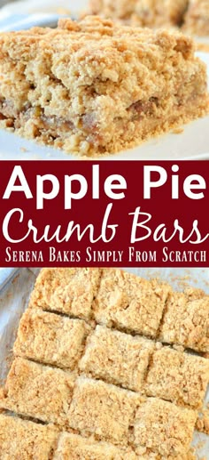 an apple pie crumb bars is cut in half and stacked on top of each other