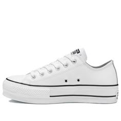 (WMNS) Converse Chuck Taylor All Star Lift Clean Ox 'White' 561680C (SNKR/Retro/Casual/Women's/Low Top) White Converse Platform Low Top, White Converse Platform, Low Rise Converse, White Low Converse, White Platform Converse, Tenis Converse, College Clothes, Black And White Converse, Embroidered Converse