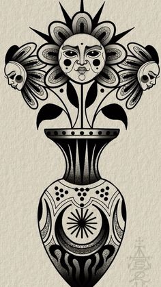 an ornate vase with skulls and flowers in the shape of a sunflower on a beige background