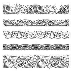 four hand drawn waves in black and white