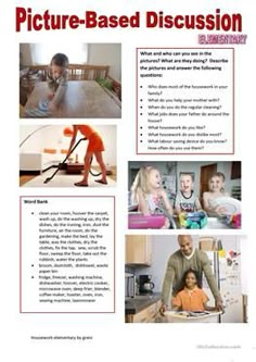 a brochure with pictures of people in the kitchen and on the floor, including children