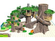 an image of a play area with trees and slides