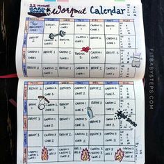 a close up of a paper calendar on a table with words and numbers written in it