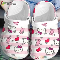 Hello Kitty Cute Crocs Clog Shoes are the perfect blend of comfort, style, and cuteness. Designed with the iconic Hello Shoes Hello Kitty, Hello Kitty Pattern, Kitty Pattern, Hello Kitty Cute, Croc Shoes, Heart Birthday