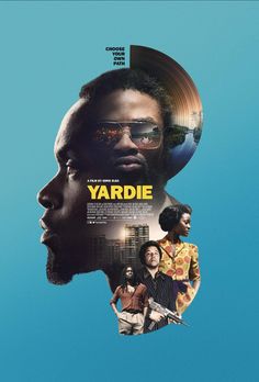 the poster for yardie is shown in front of a blue background