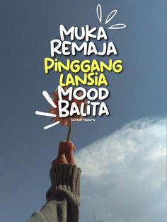 a person holding up a flower with the words muka remaja pingganng lansia mood balia