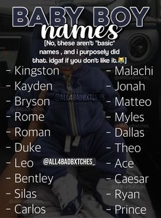 the baby boy names are shown in this poster