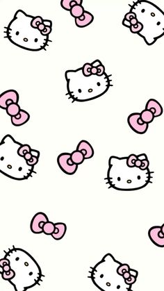 hello kitty wallpaper with pink bows and bow ties on it's head in the middle