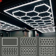 an image of a room with different lighting fixtures and patterns on the ceiling above it