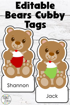 printable teddy bear cubby tags with the name jack and an image of two bears